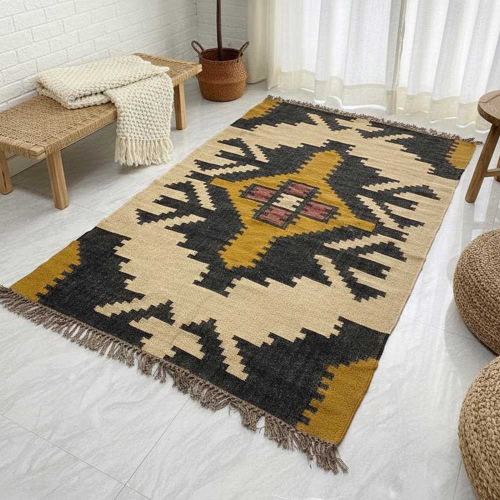 Vintage Handcrafted Multicolor Jute Dhurrie For Living